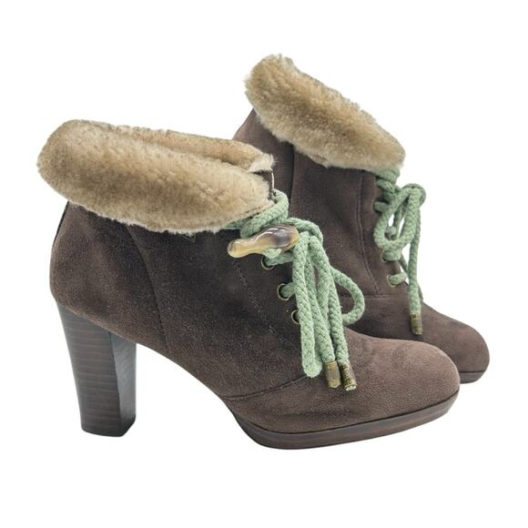 Miss L Fire London Booties Womens Size 8.5 Brown Suede Faux Fur Edgy Boho Artsy - Picture 1 of 10